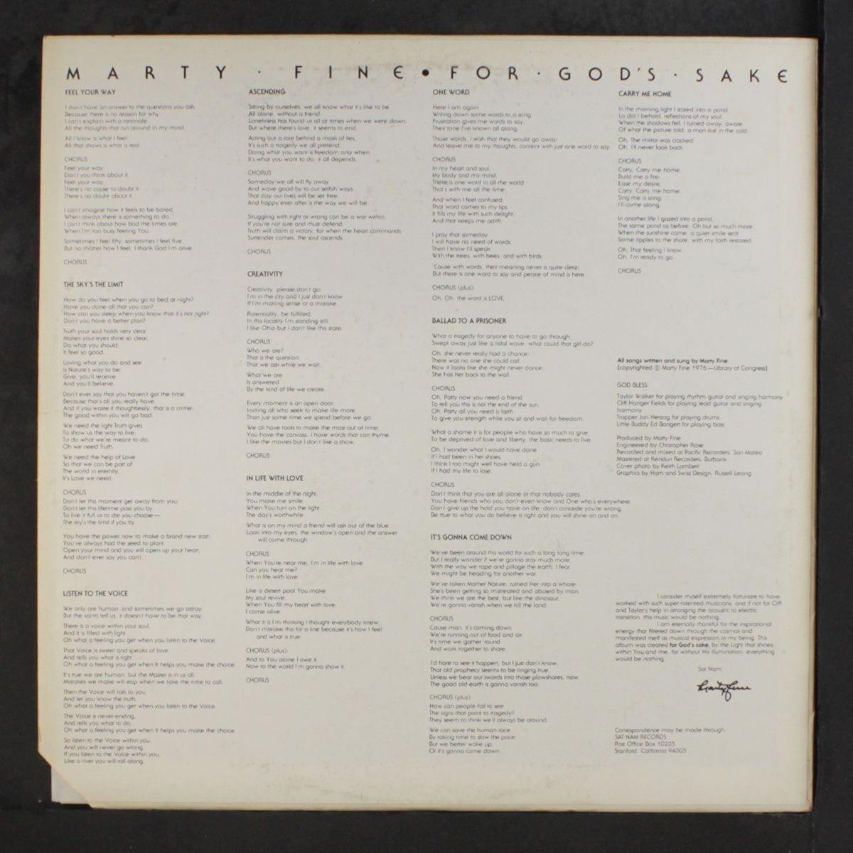 for god's sake by MARTY FINE