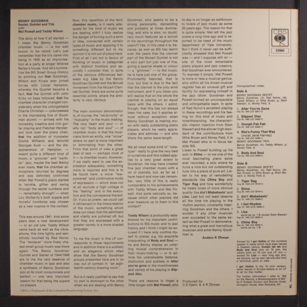 1945 - sextet quintet & trio by BENNY GOODMAN