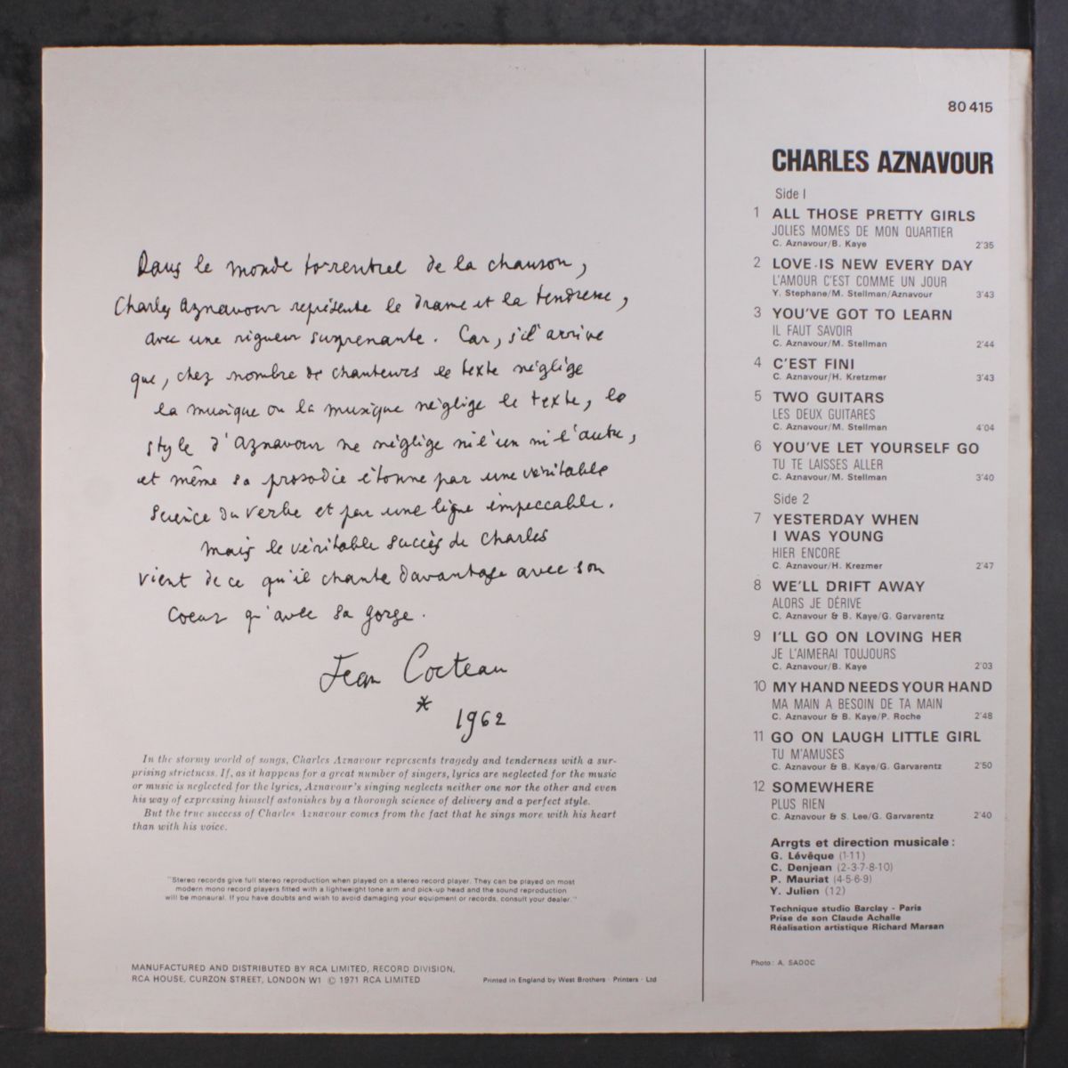 aznavour sings aznavour by CHARLES AZNAVOUR