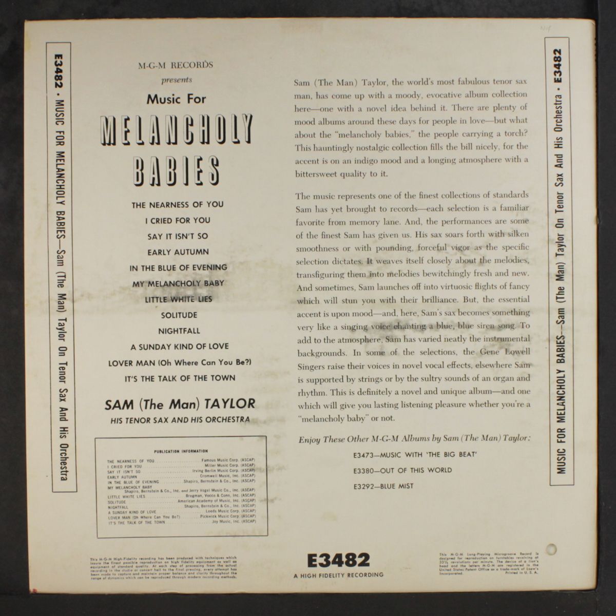 music for melancholy babies by SAM (THE MAN) TAYLOR