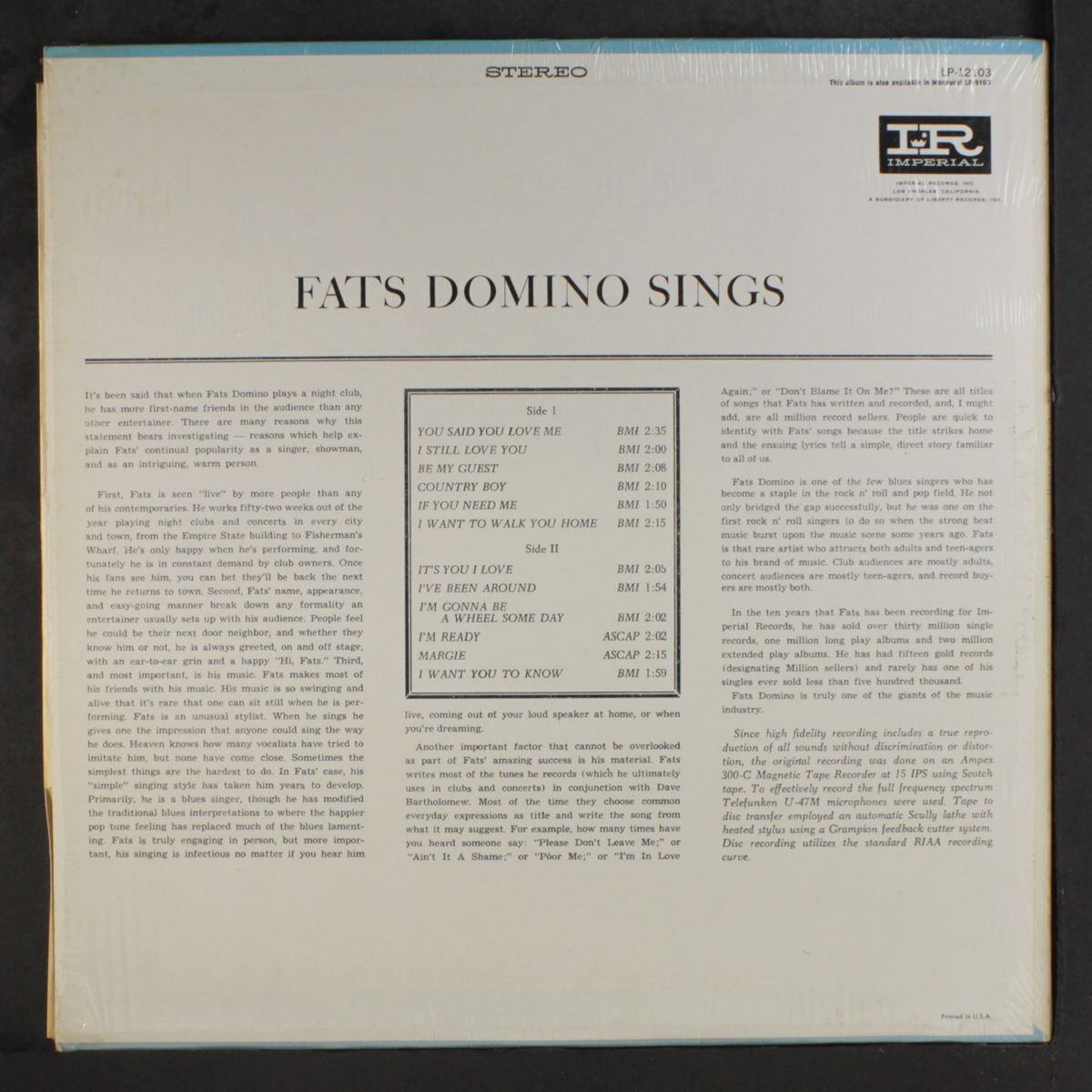 sings million record hits by FATS DOMINO