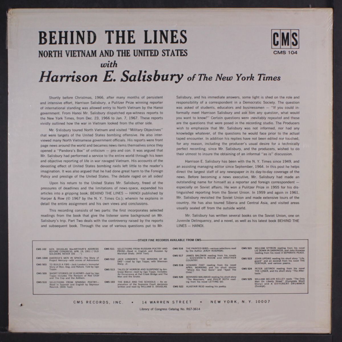 behind the lines, north vietnam and the united states by HARRISON SALISBURY