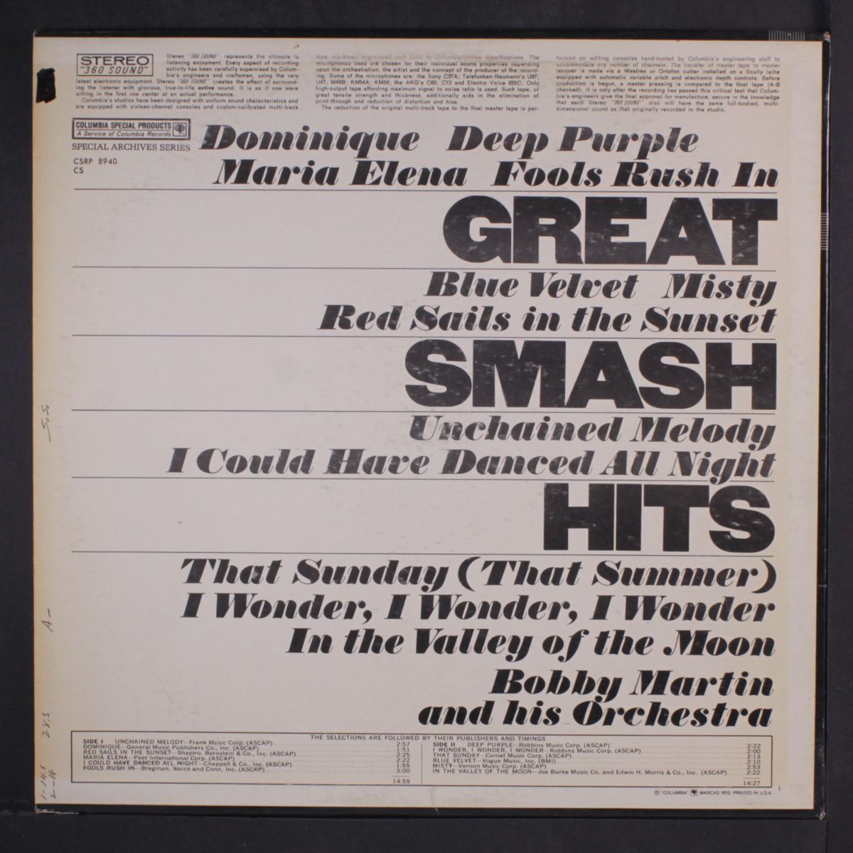great smash hits by BOBBY MARTIN