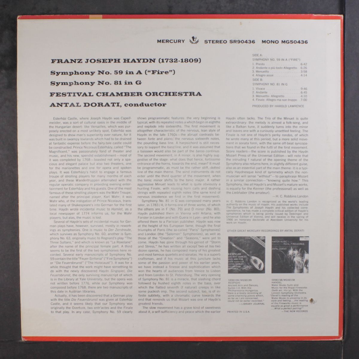 haydn: symphony no.59 in a major by ANTAL DORATI