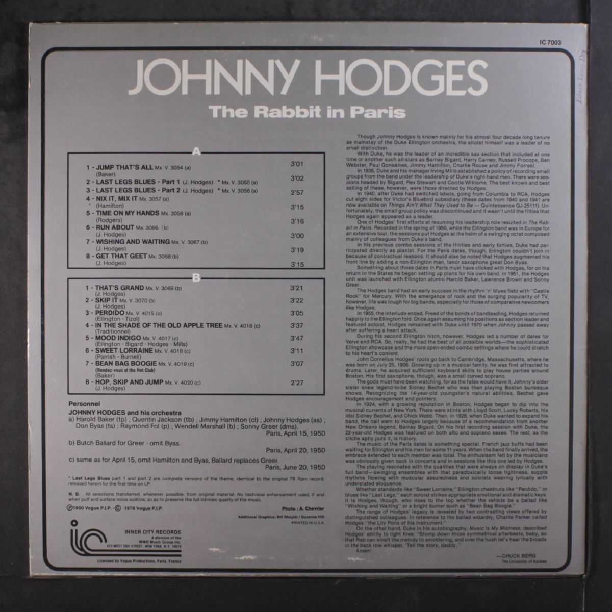 the rabbit in paris by JOHNNY HODGES