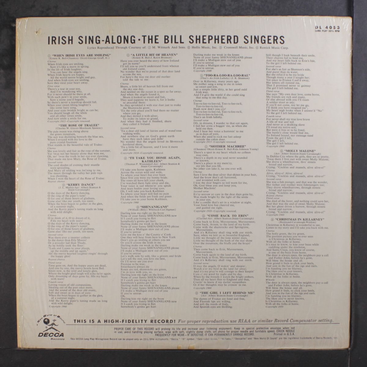 irish sing along by BILL SHEPHERD SINGERS