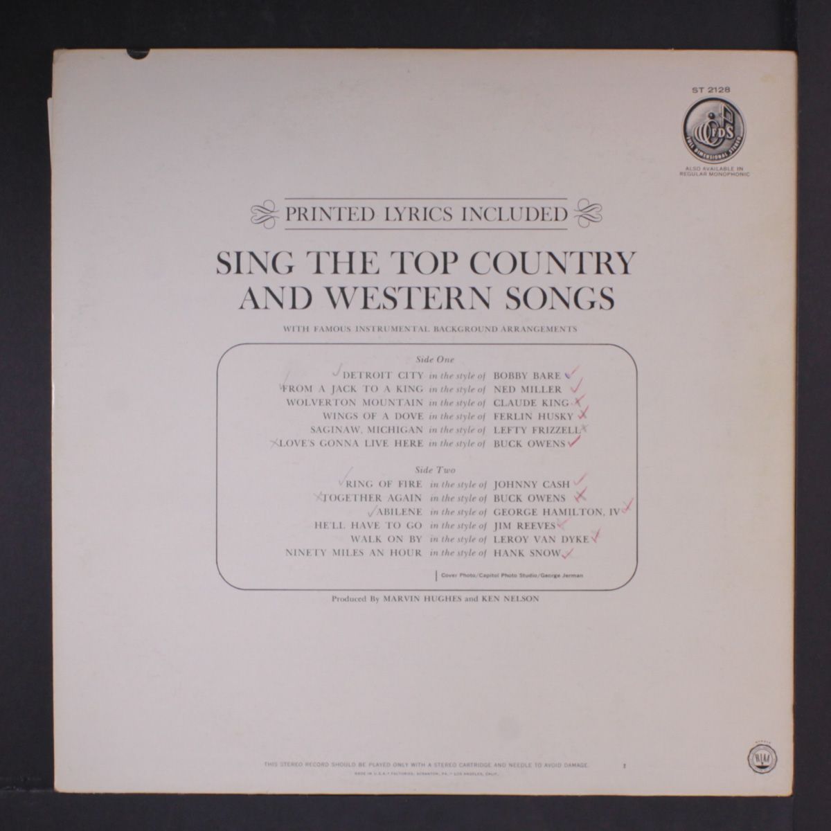 country & western hit song book by VARIOUS