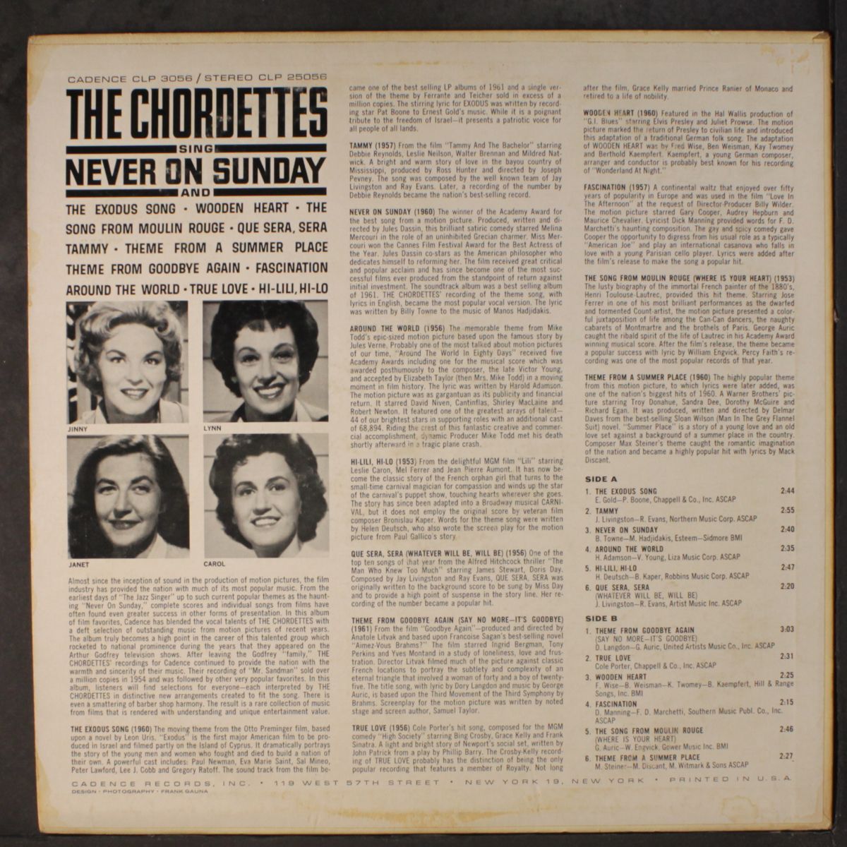 sing never on sunday by CHORDETTES
