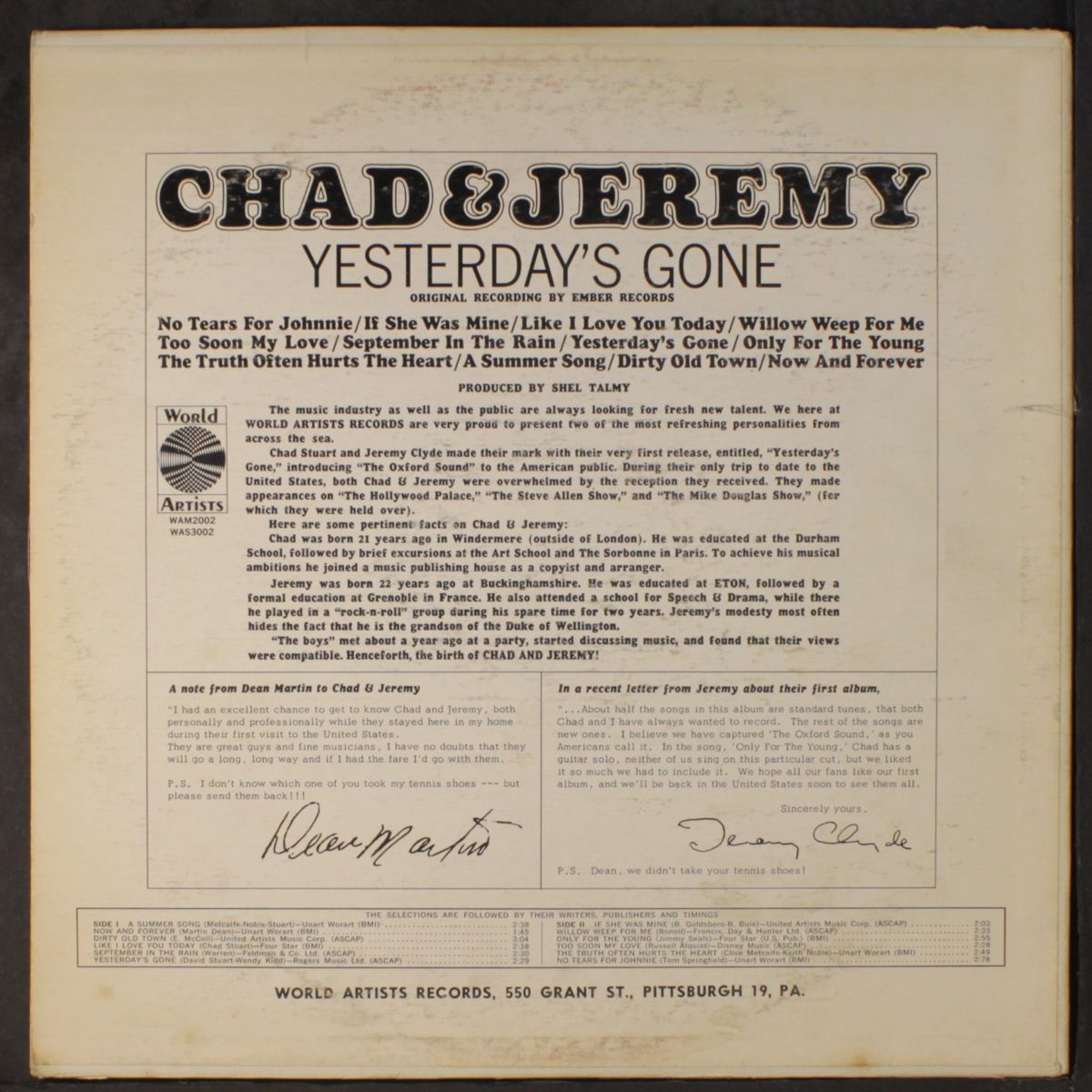 yesterday's gone by CHAD & JEREMY