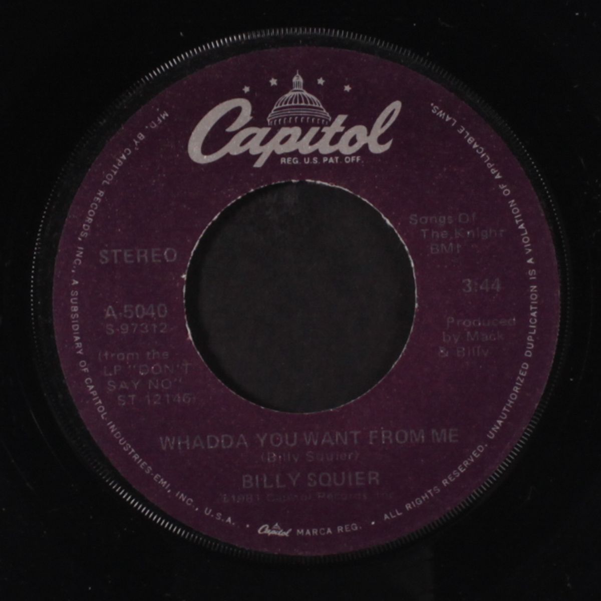 in the dark / whadda you want from me by BILLY SQUIER
