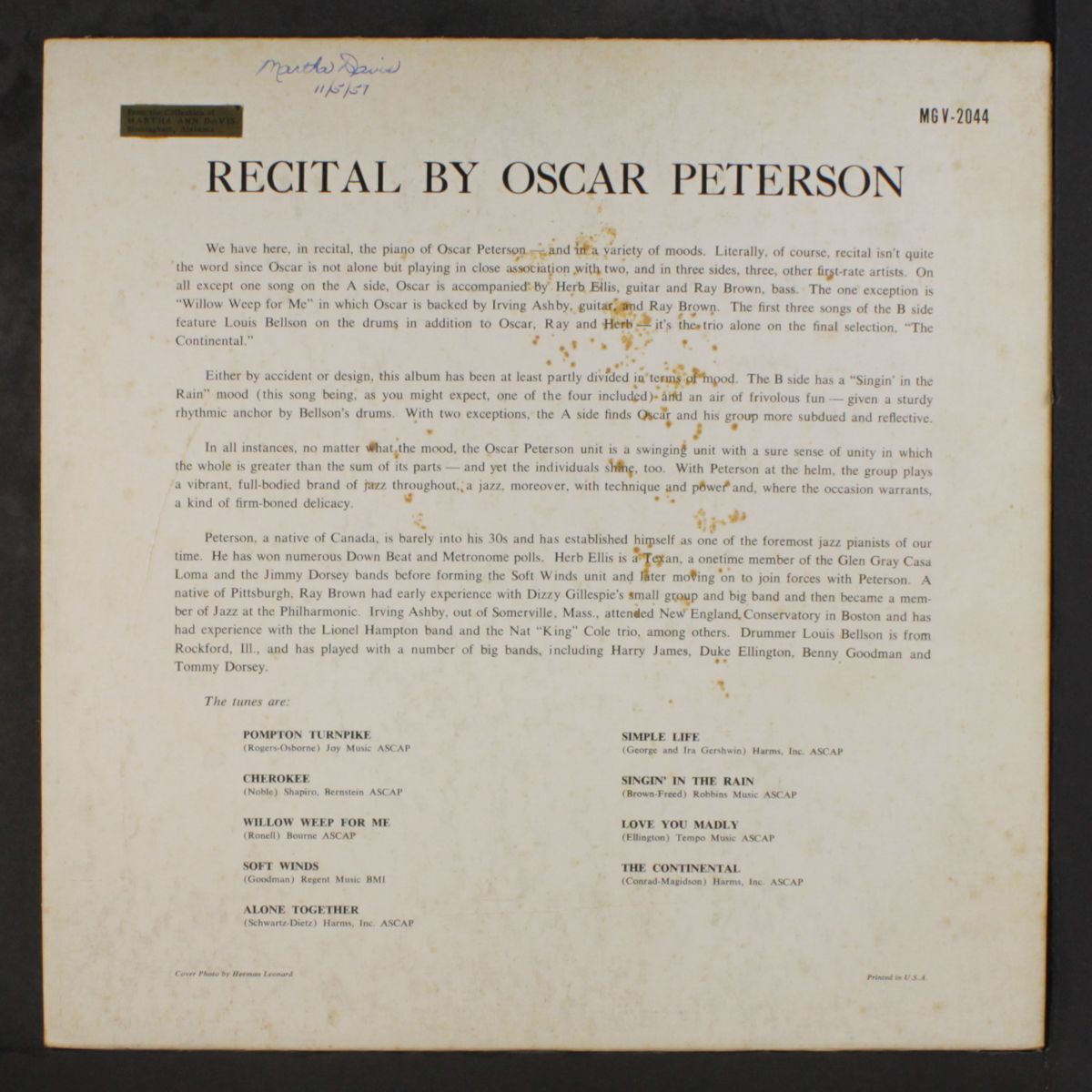 recital by OSCAR PETERSON
