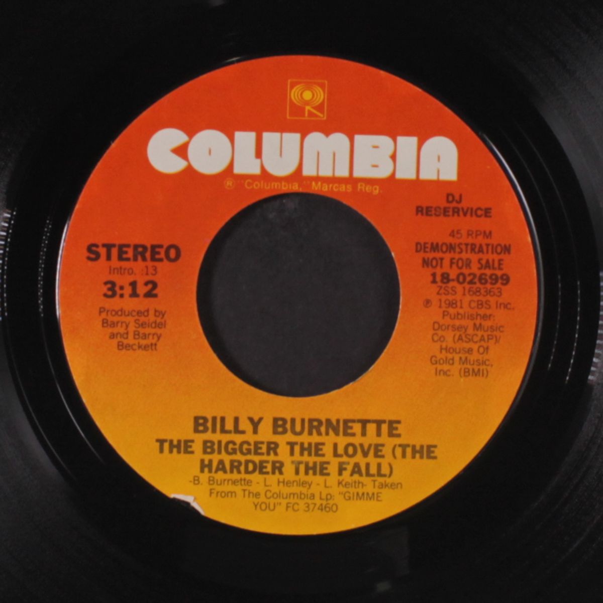 the bigger the love (the harder the fall / same) by BILLY BURNETTE