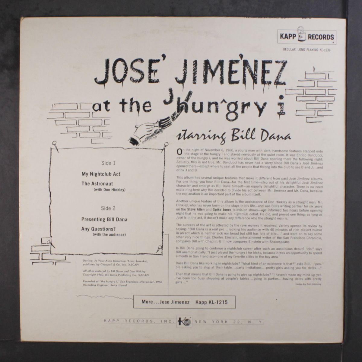 jose jimenez at the hungry i by BILL DANA