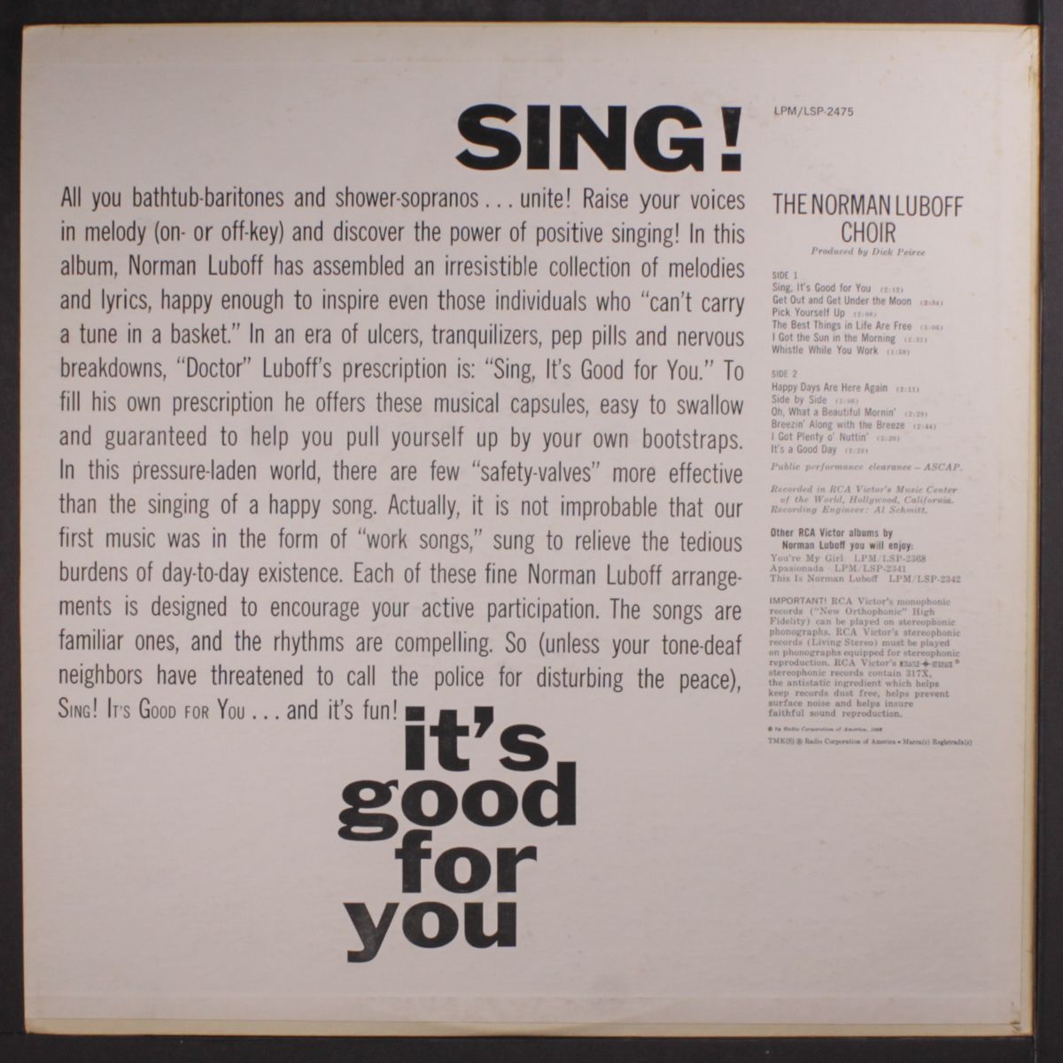 sing! it's good for you by NORMAN LUBOFF CHOIR