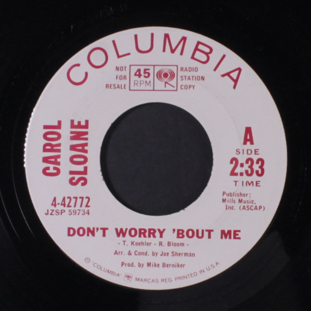 it's all over for me / don't worry 'bout me by CAROL SLOANE