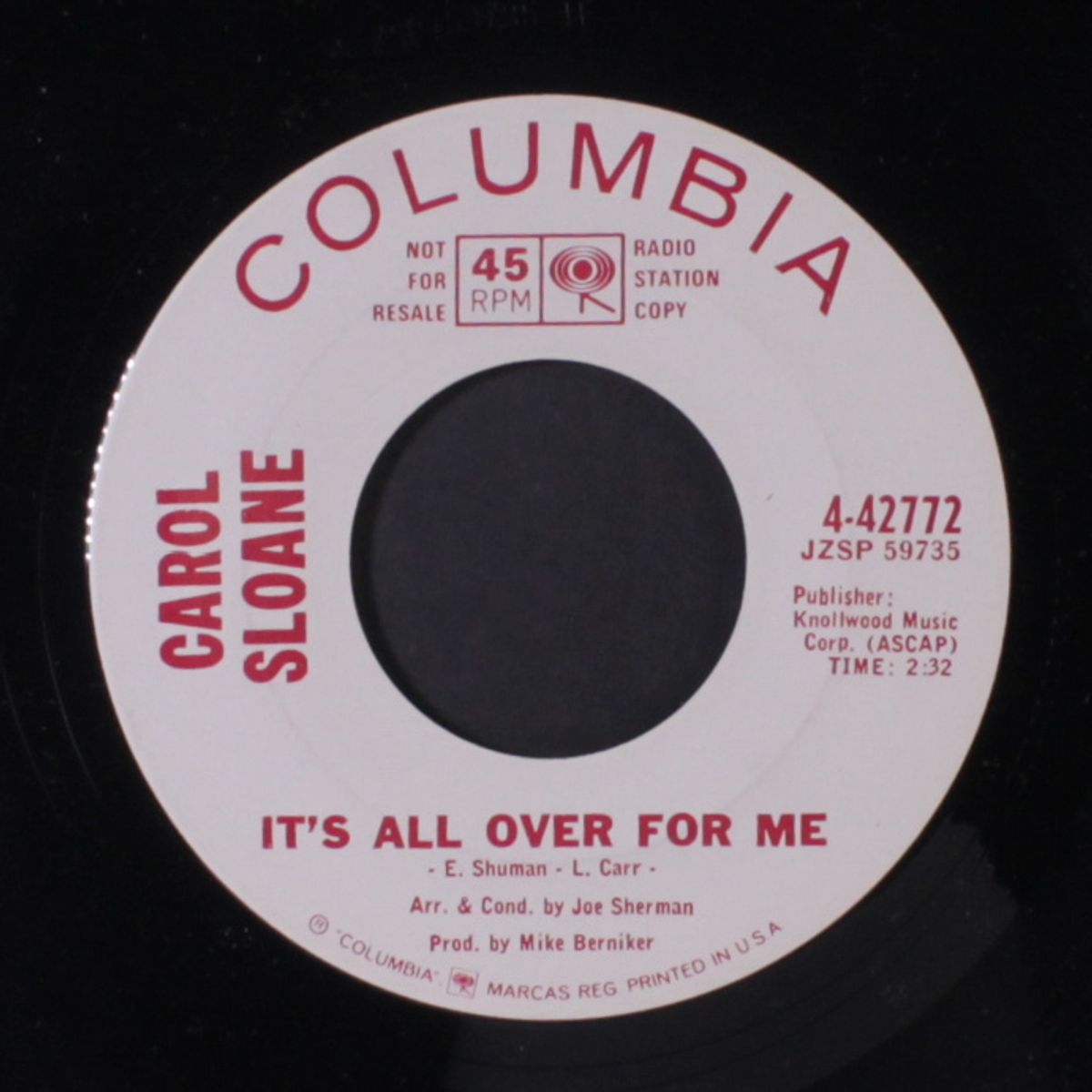 it's all over for me / don't worry 'bout me by CAROL SLOANE