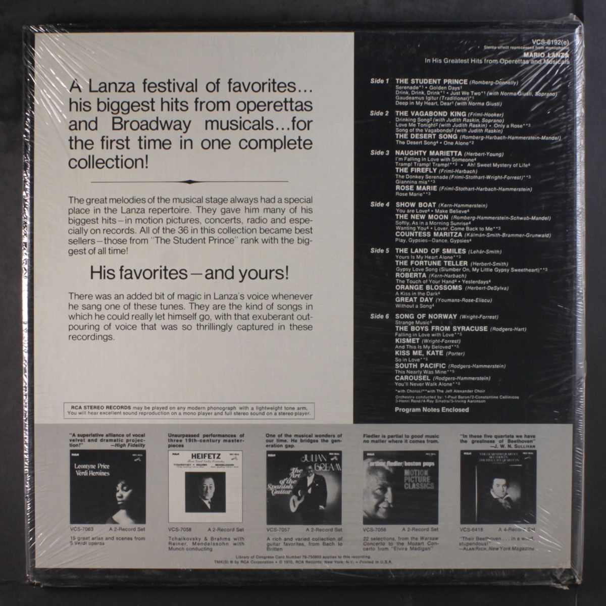 in his greatest hits from operettas... by MARIO LANZA