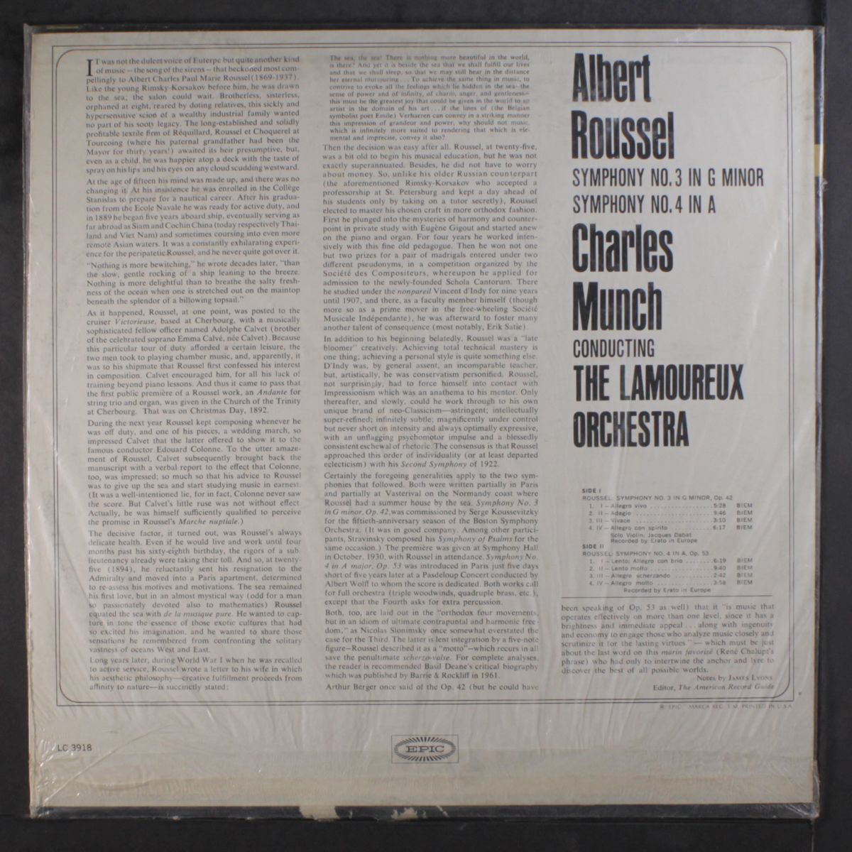 roussel: symphonies no.3 in g minor, no. 4 in a by CHARLES MUNCH