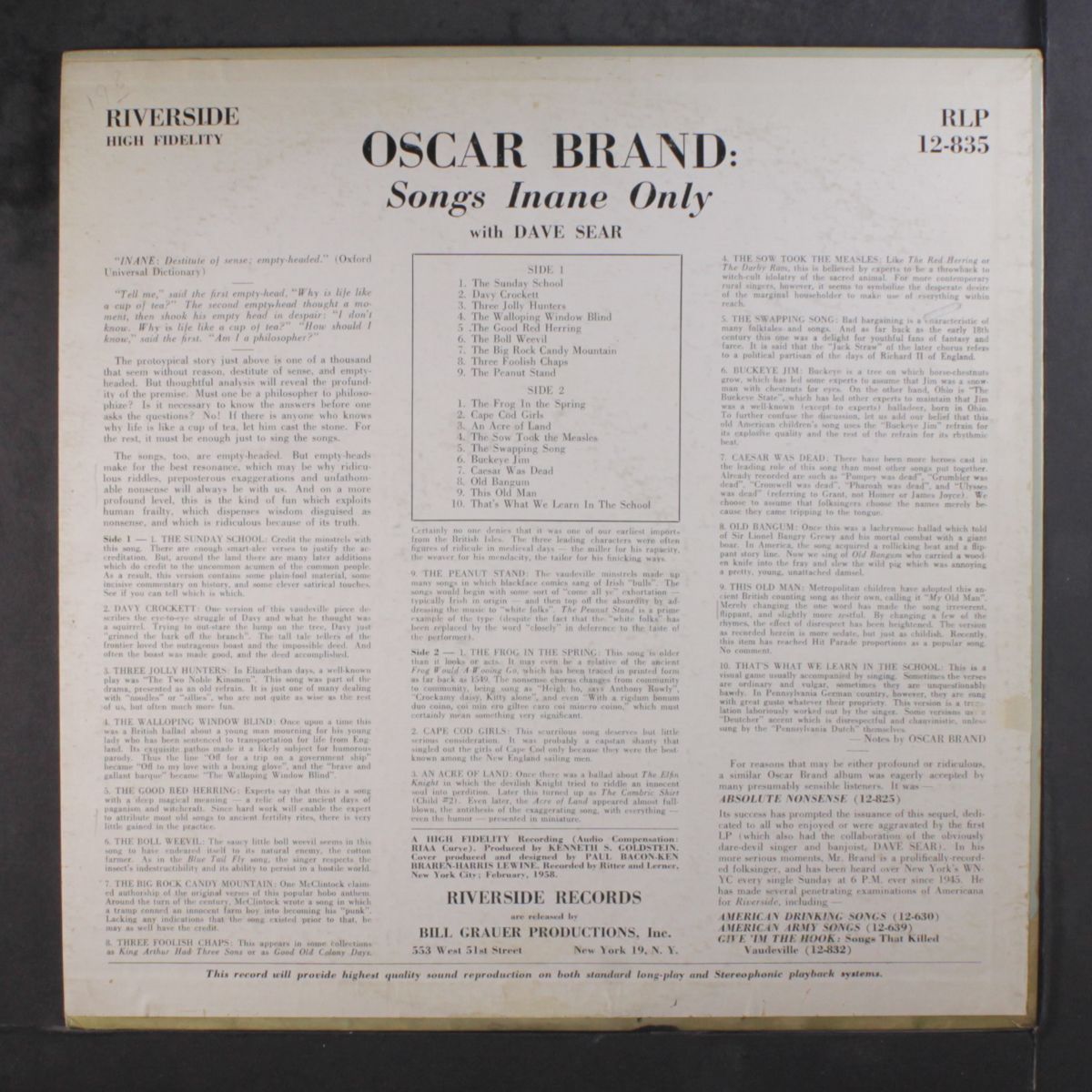 songs inane only by OSCAR BRAND