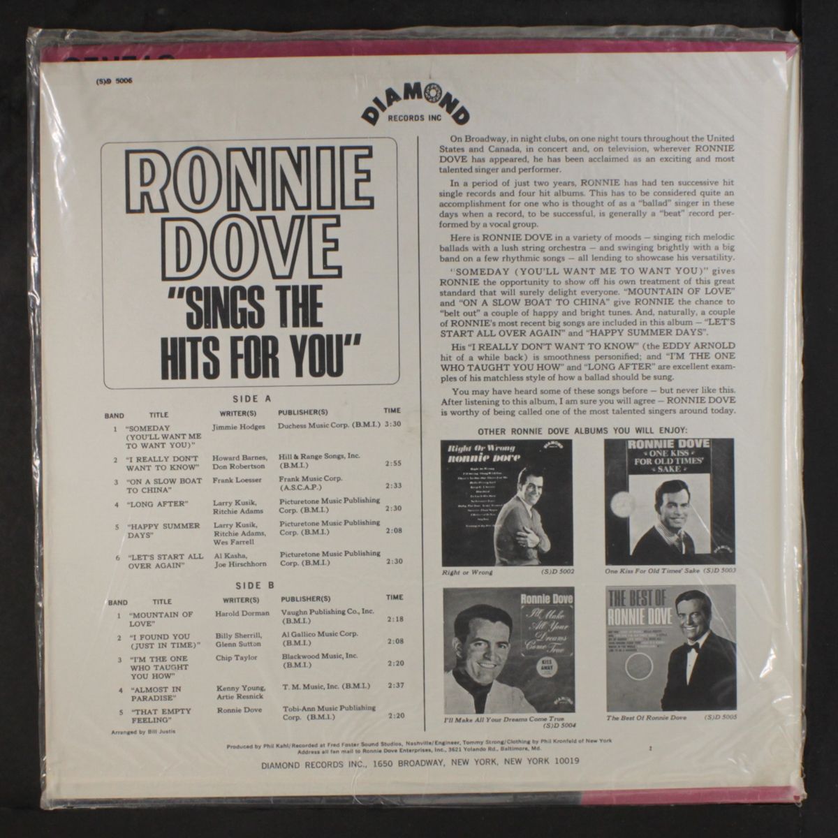 sings the hits for you by RONNIE DOVE