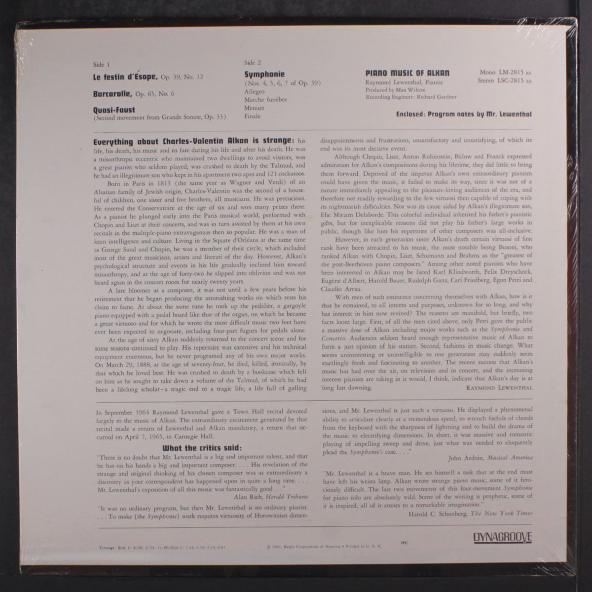 piano music of alkan by RAYMOND LEWENTHAL