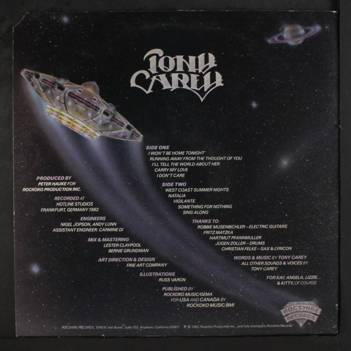 i won't be home tonight by TONY CAREY