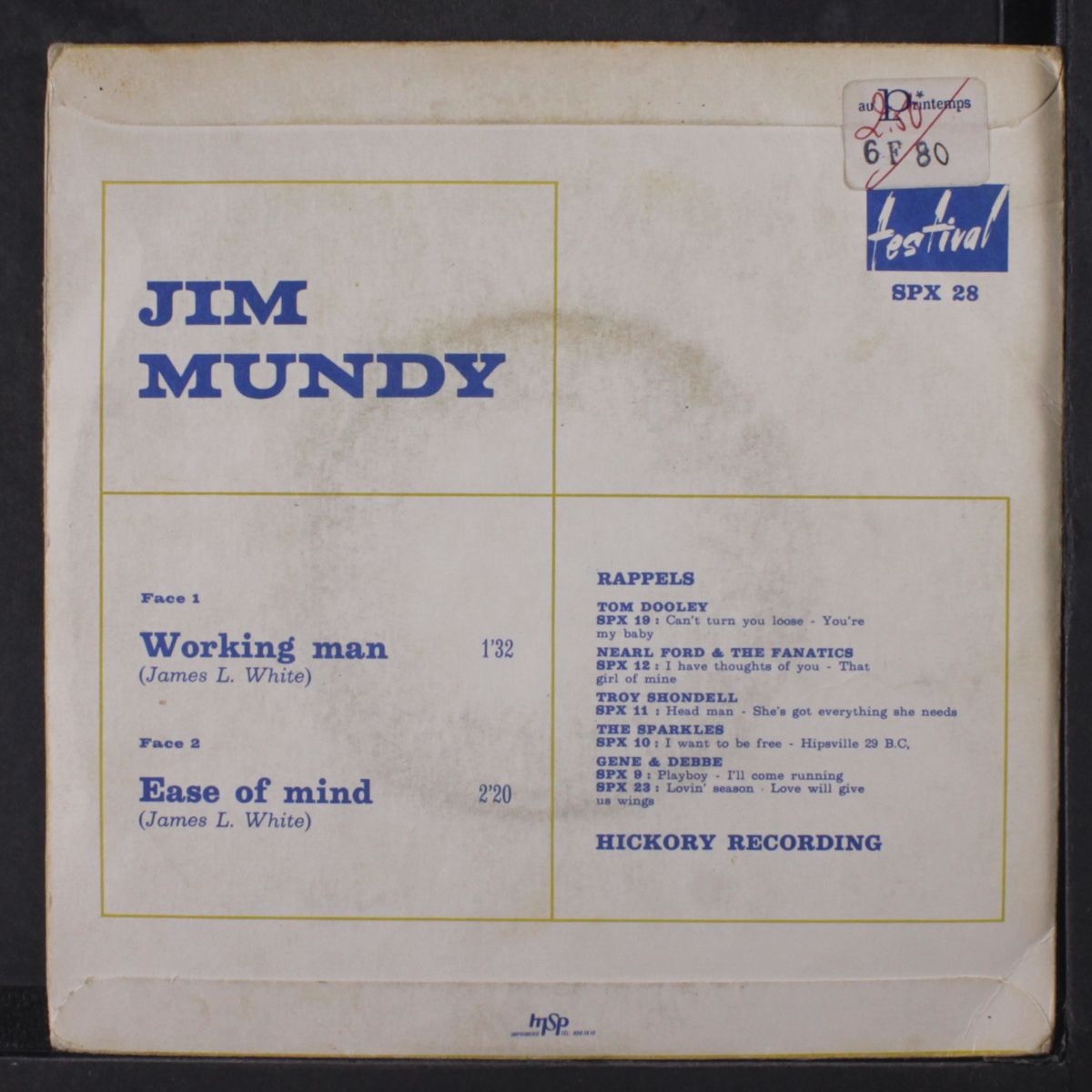 ease of mind / working man by JIM MUNDY