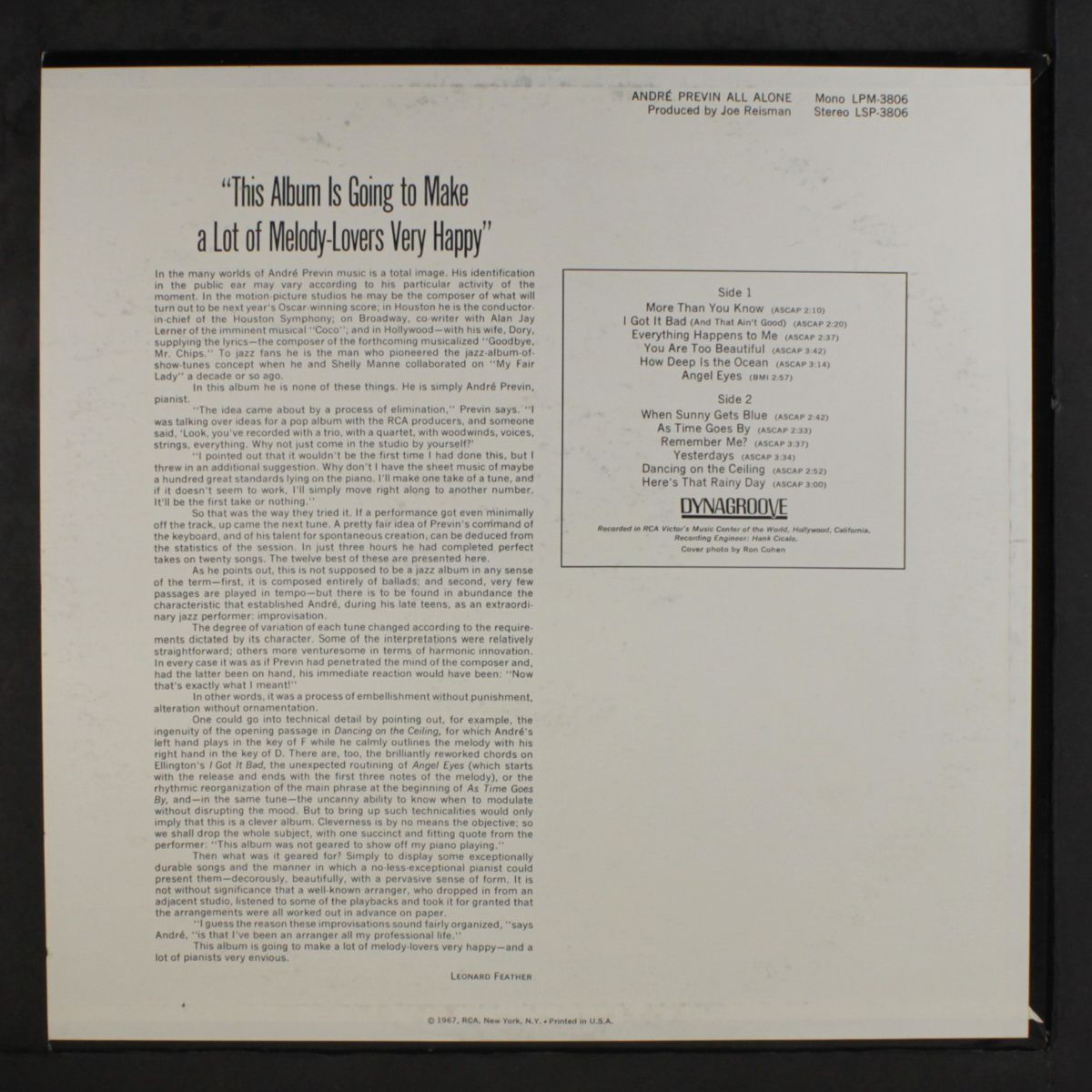 previn all alone by ANDRE PREVIN