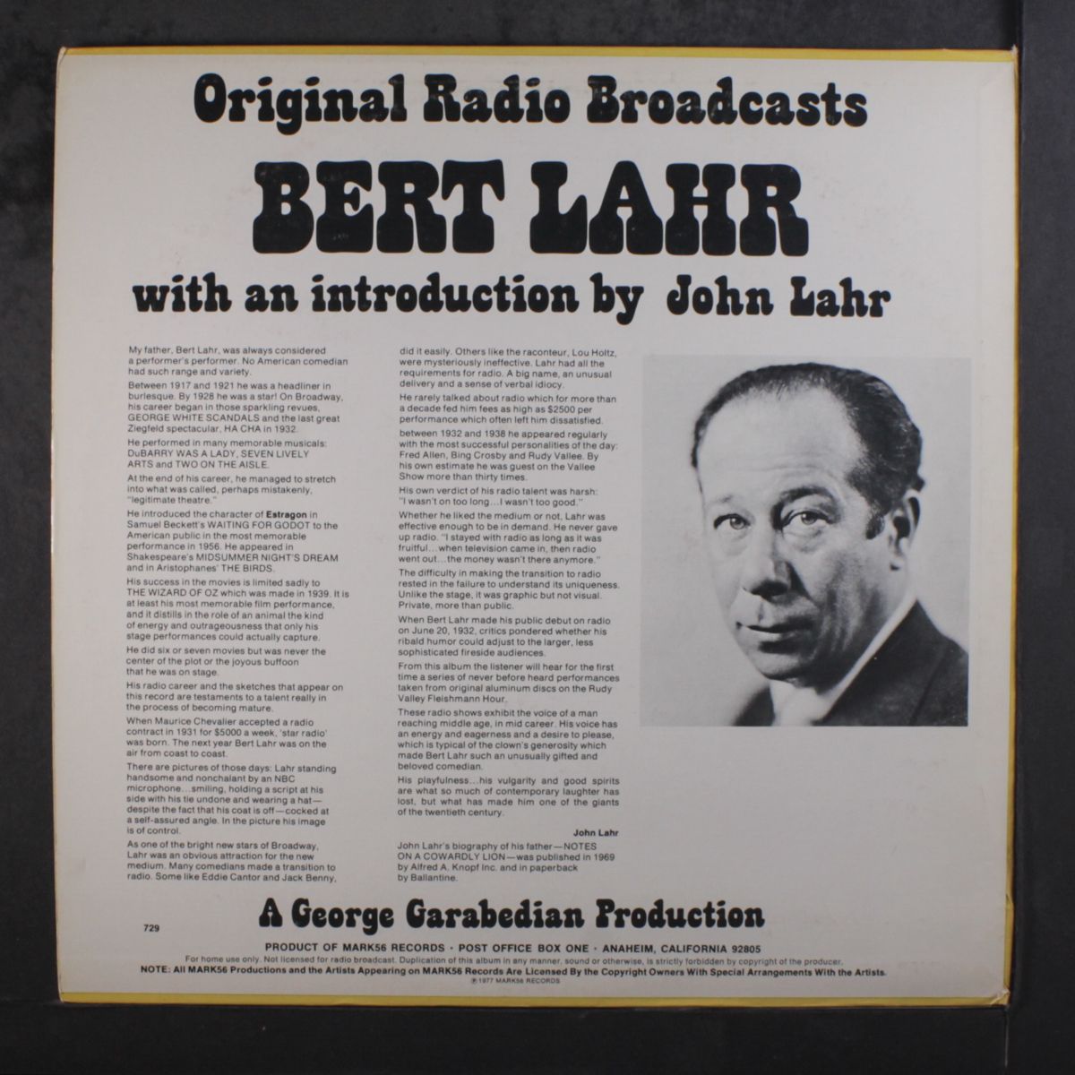 original radio broadcasts by BERT LAHR