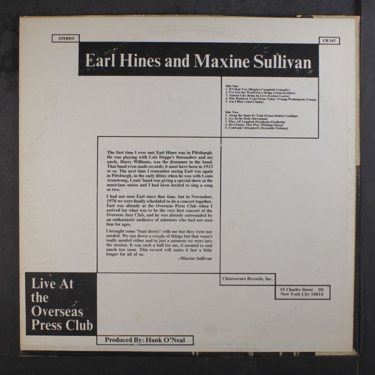 live at the overseas press club by EARL HINES & MAXINE SULLIVAN