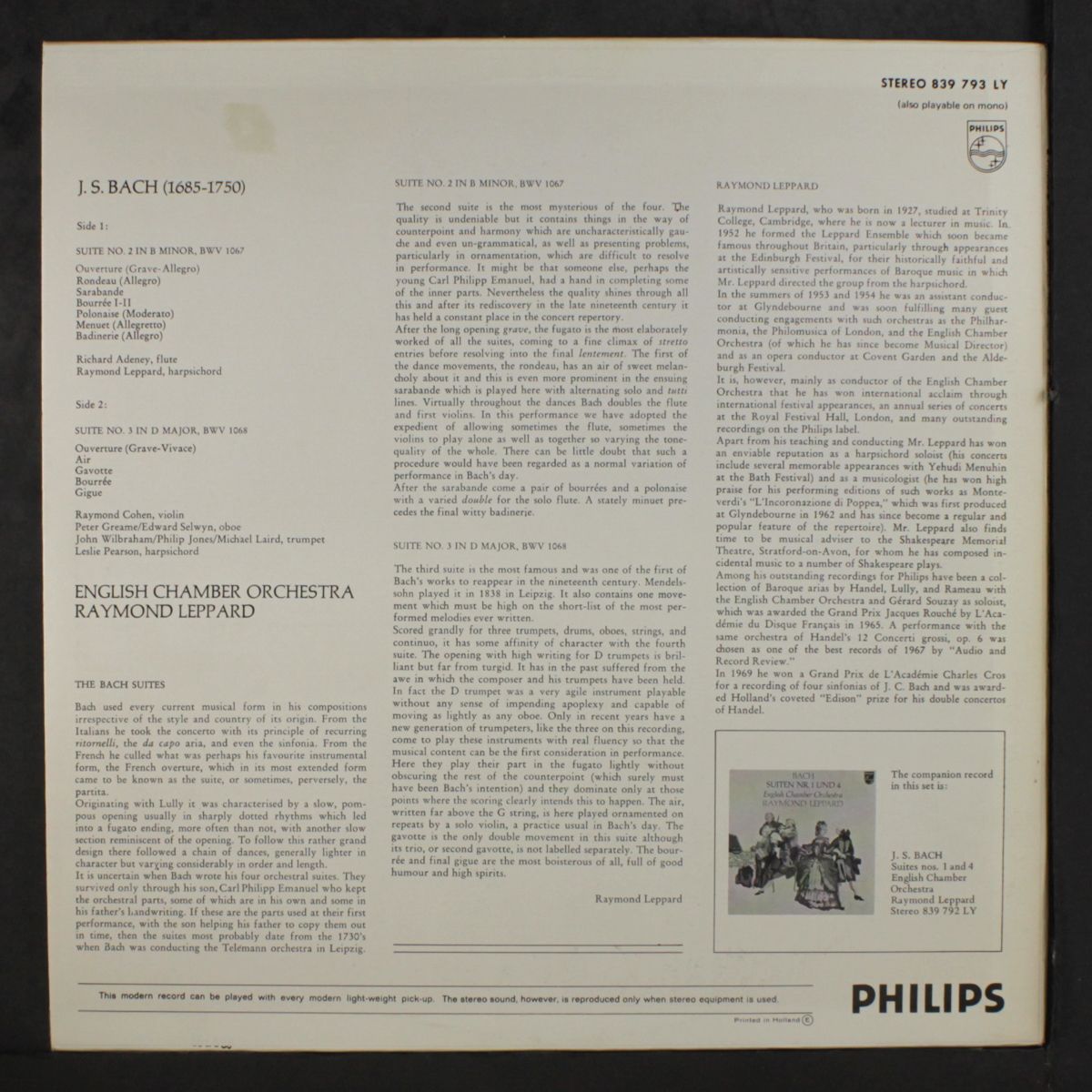 bach: suites 2 & 3 by RAYMOND LEPPARD