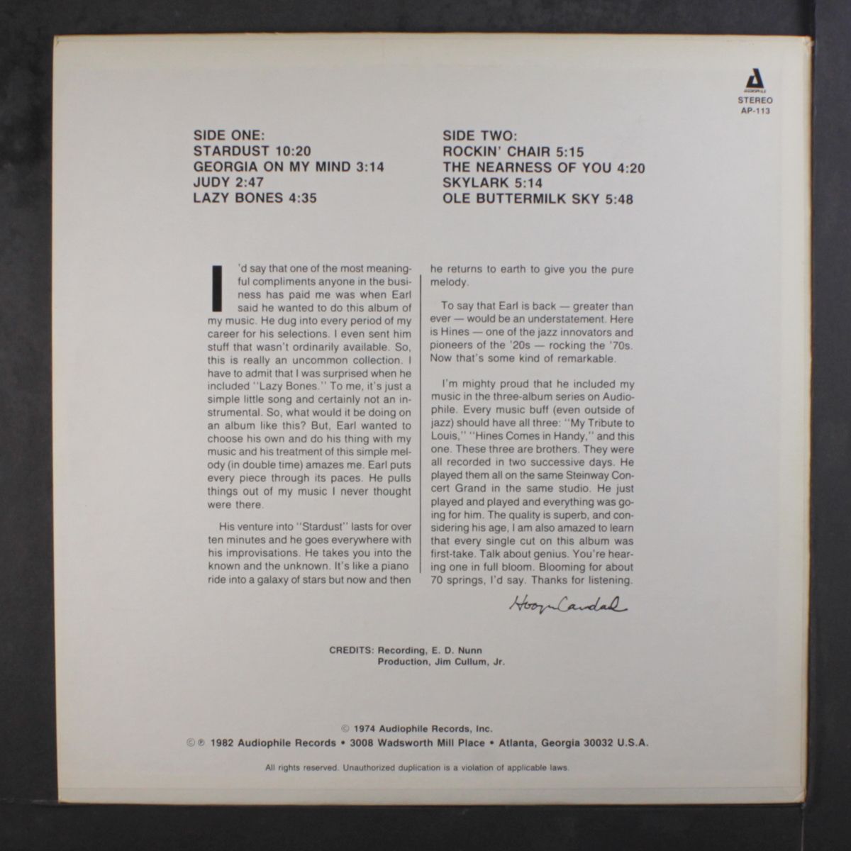 hines does hoagy by EARL HINES