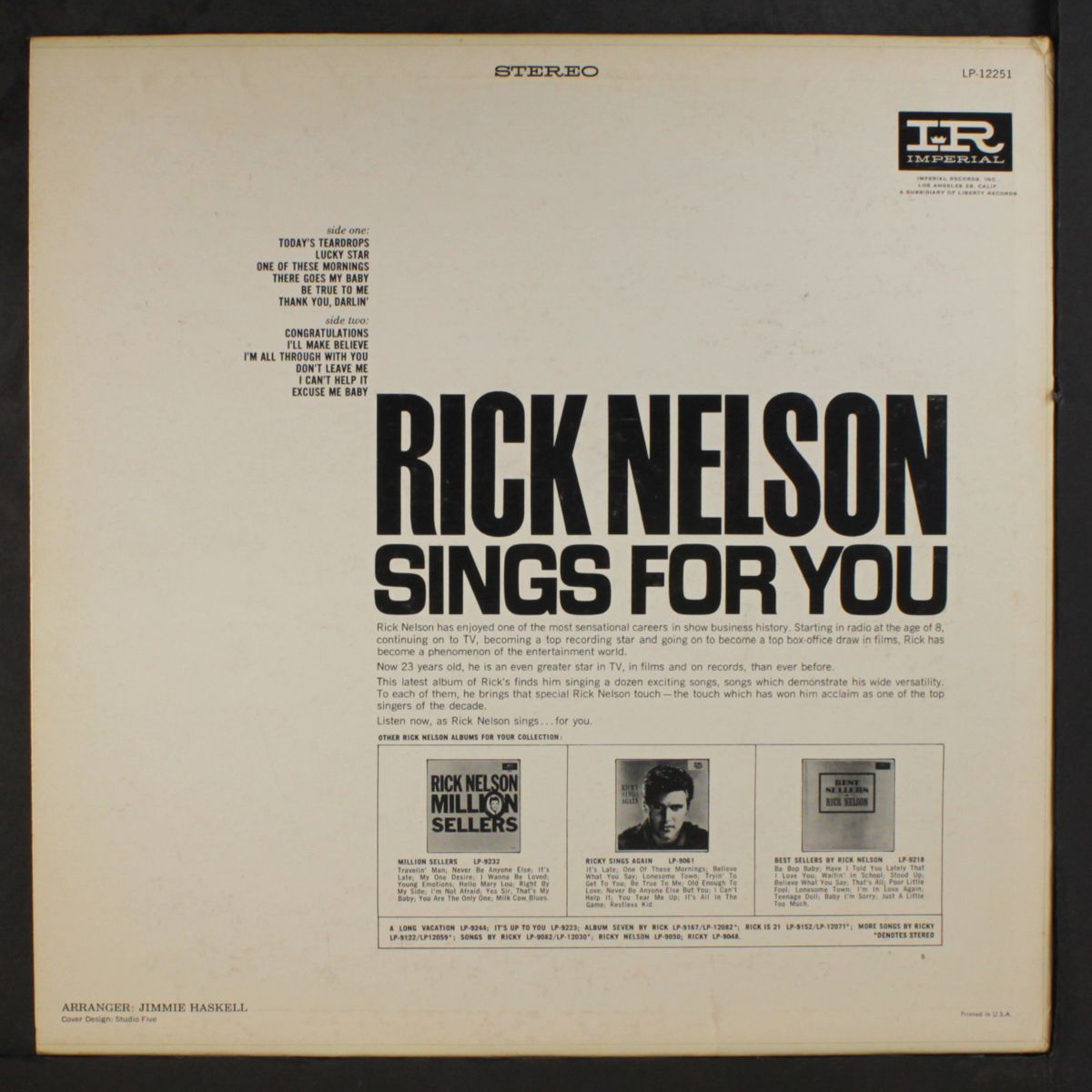 sings for you by RICKY NELSON