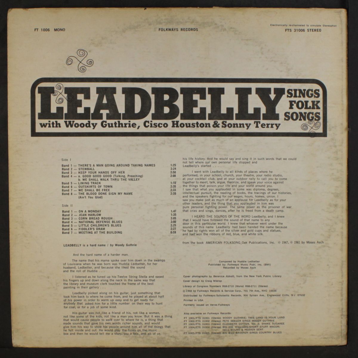 sings folk songs by LEADBELLY