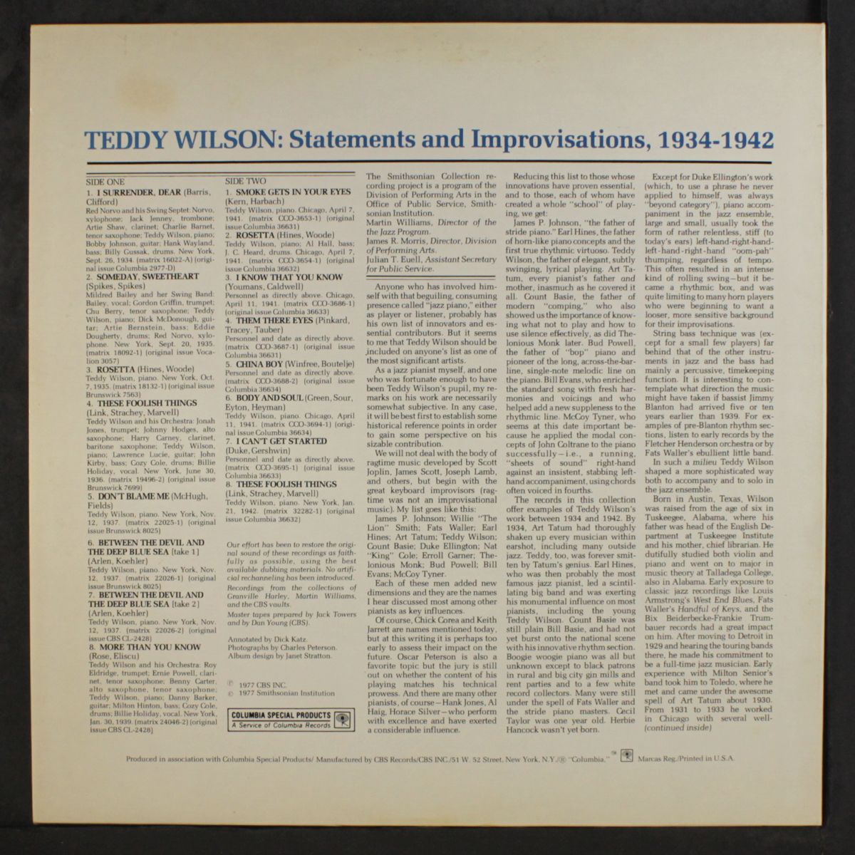 statements and improvisations by TEDDY WILSON