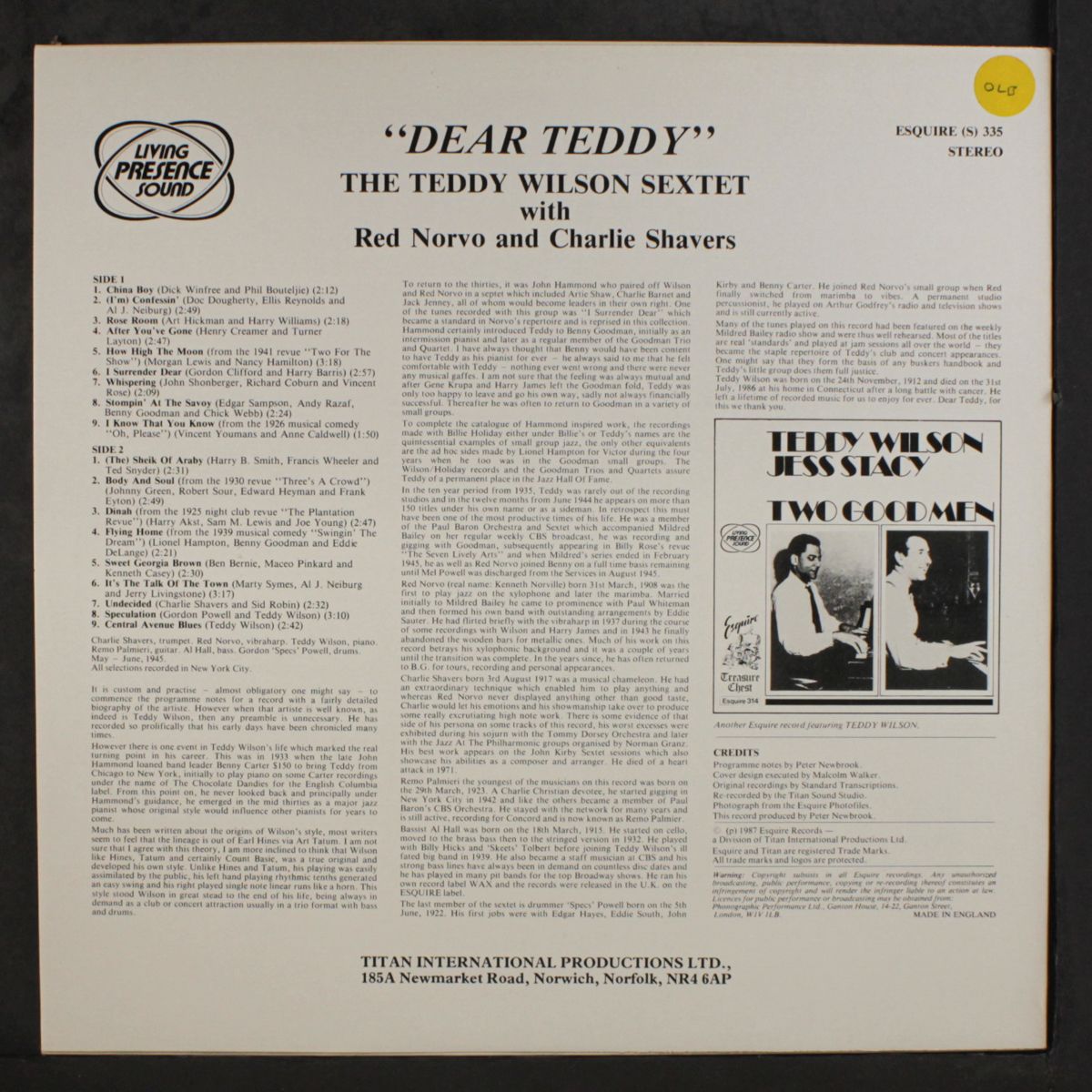 dear teddy by TEDDY WILSON