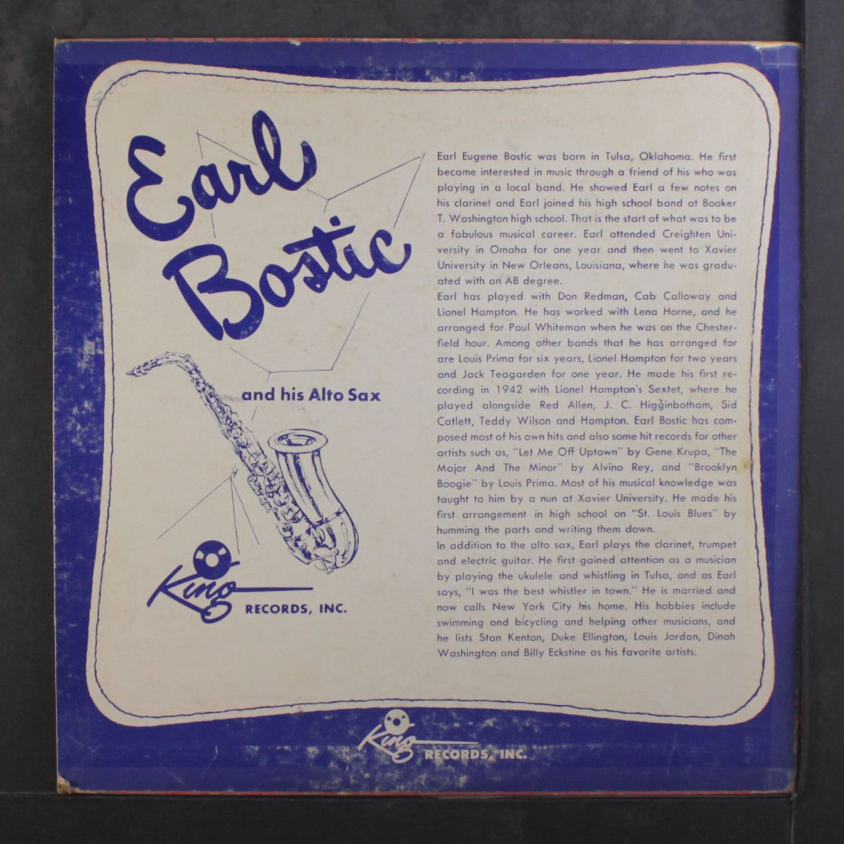 and his alto sax by EARL BOSTIC