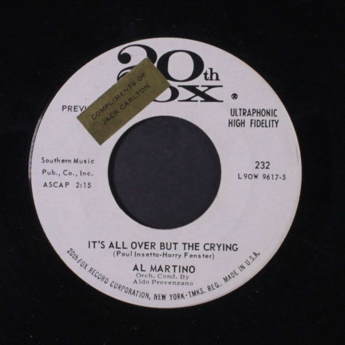 it's all over but the crying / come back to me by AL MARTINO