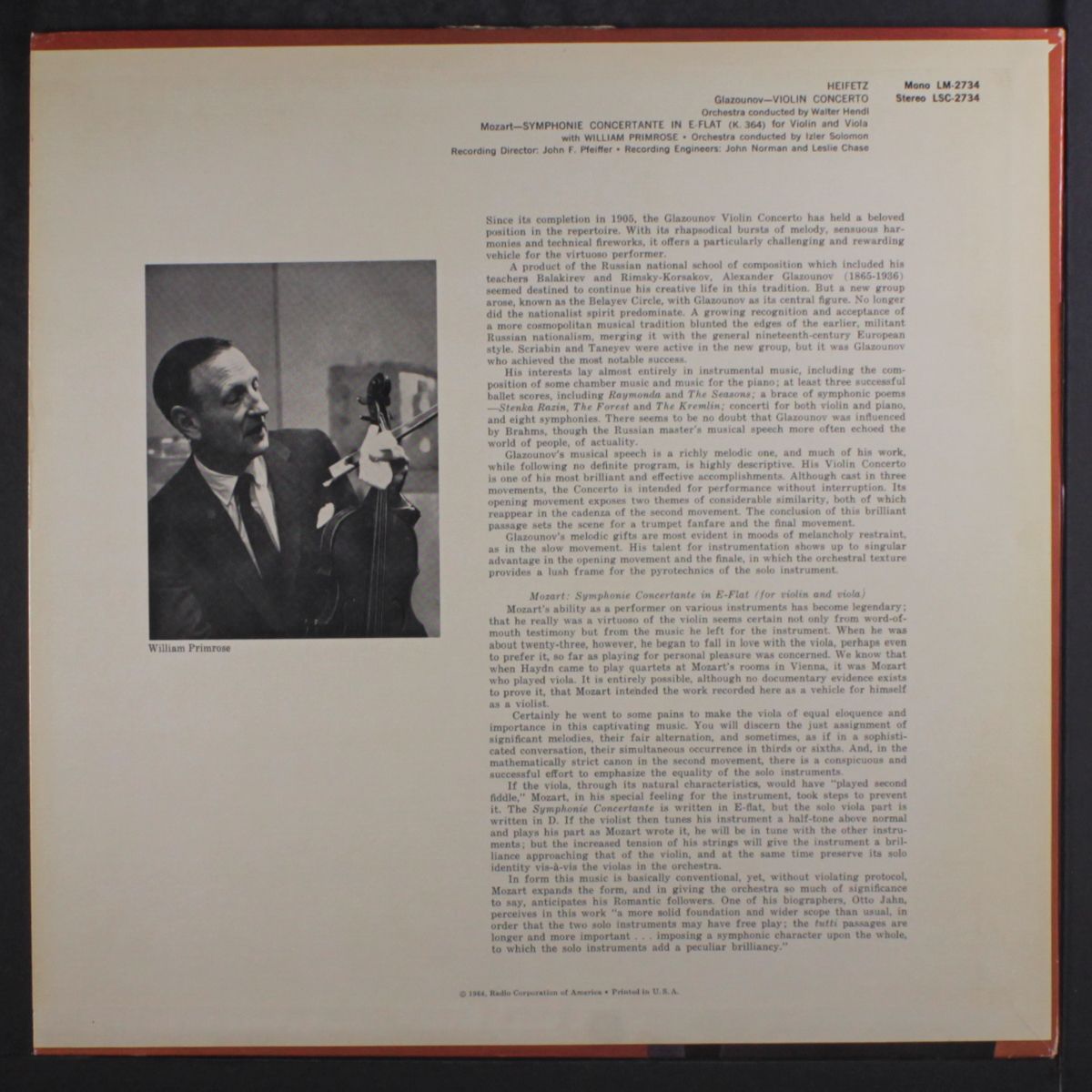 glazunov: violin concerto, mozart: symphonie concertante in e flat by JASCHA HEIFETZ