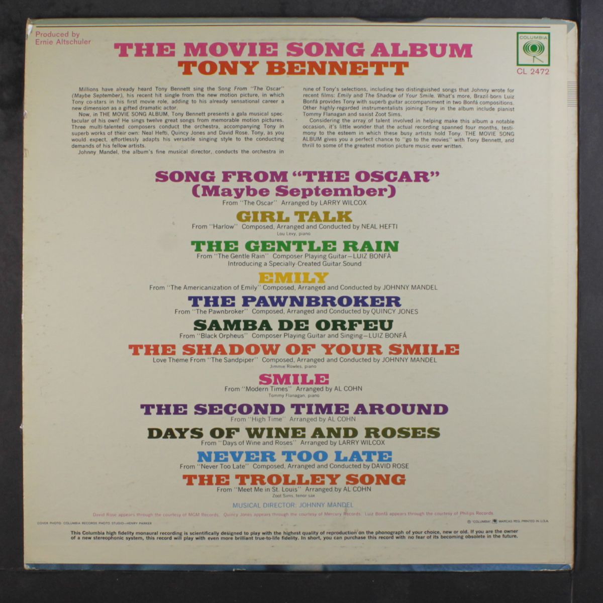 the movie song album by TONY BENNETT