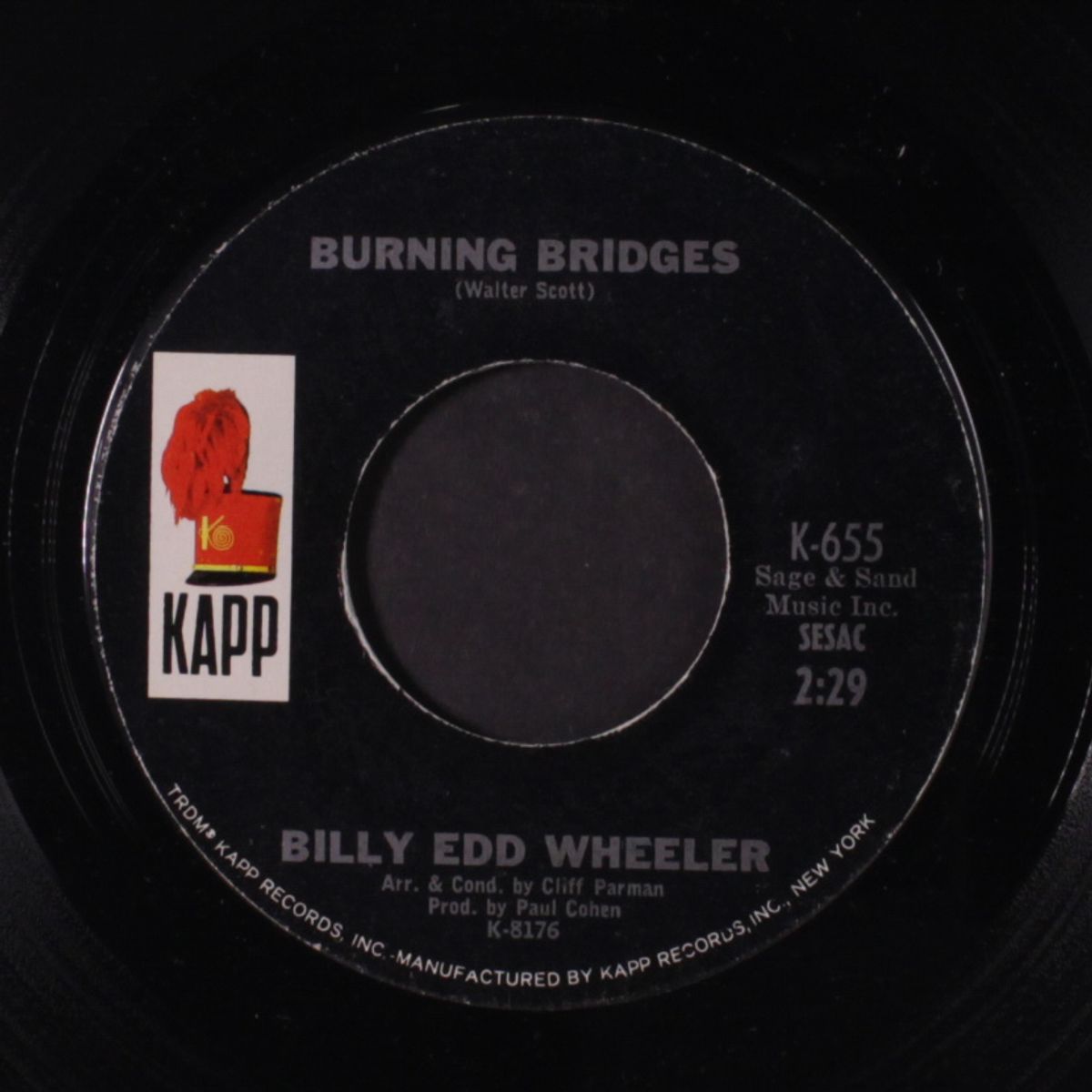 tonight i'm singing just for you / burning bridges by BILLY EDD WHEELER