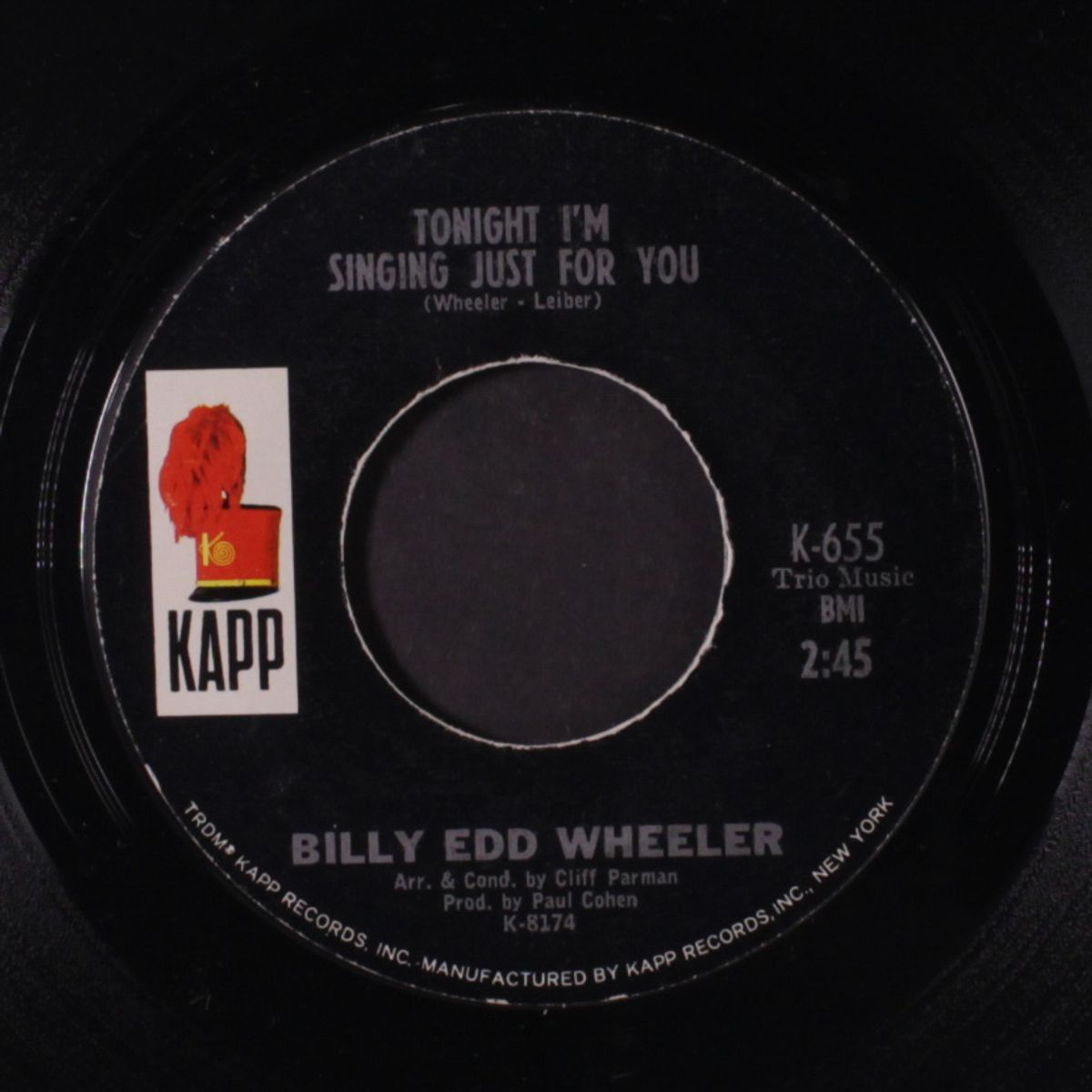tonight i'm singing just for you / burning bridges by BILLY EDD WHEELER