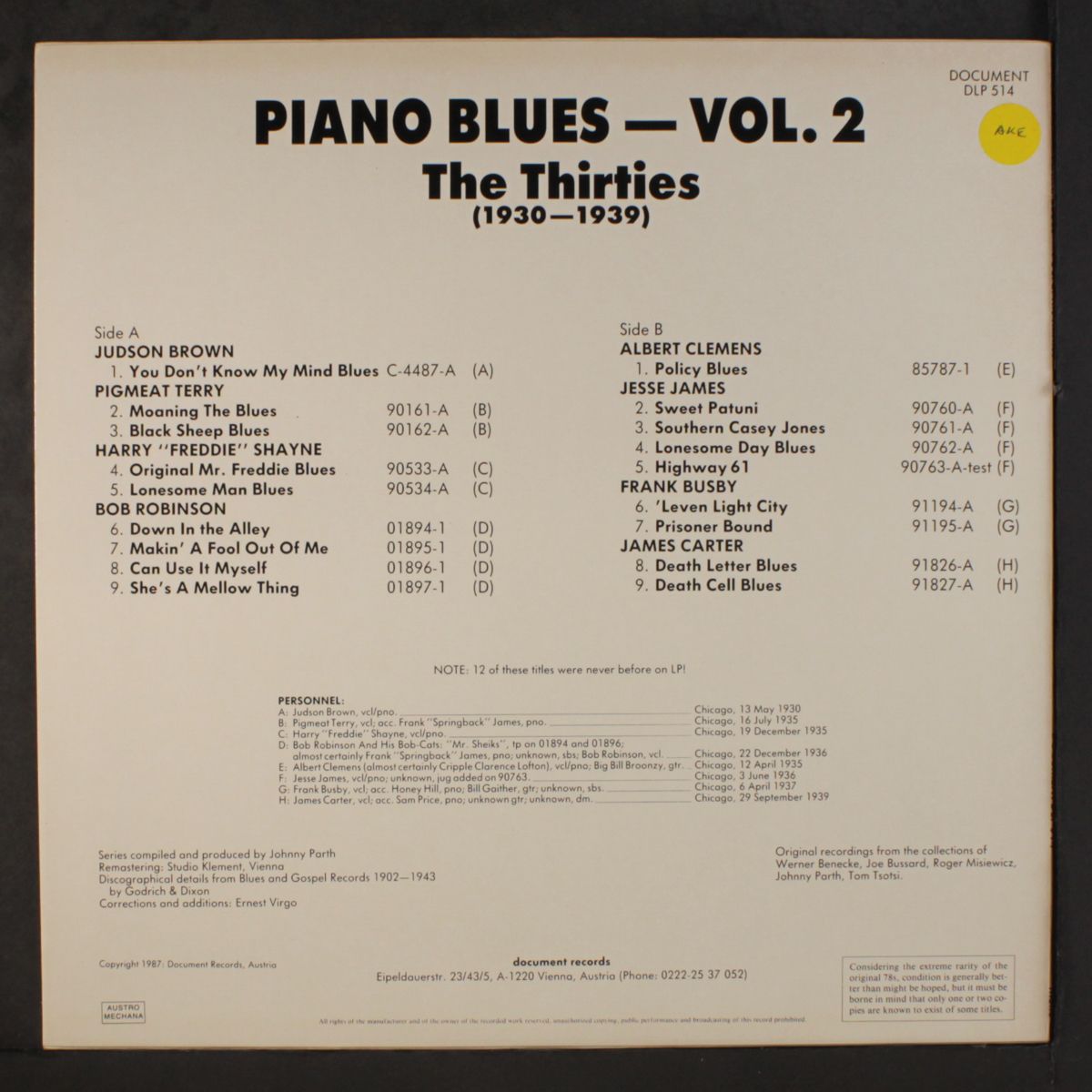 piano blues, vol. 2; the thirties by VARIOUS