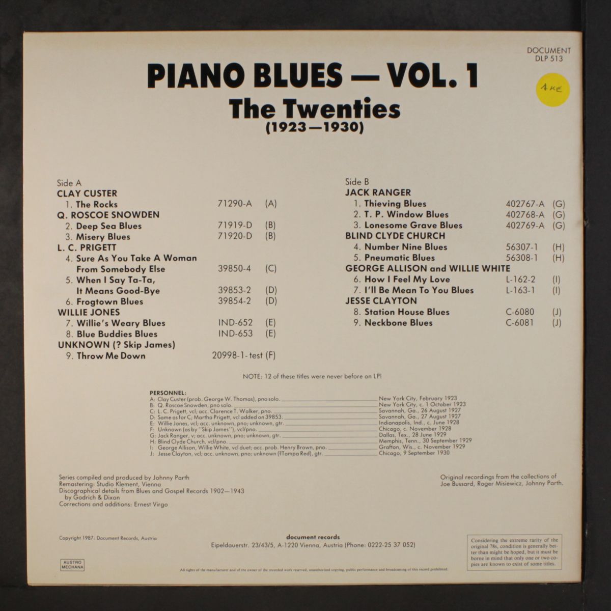 piano blues, vol. 1 - the twenties by VARIOUS