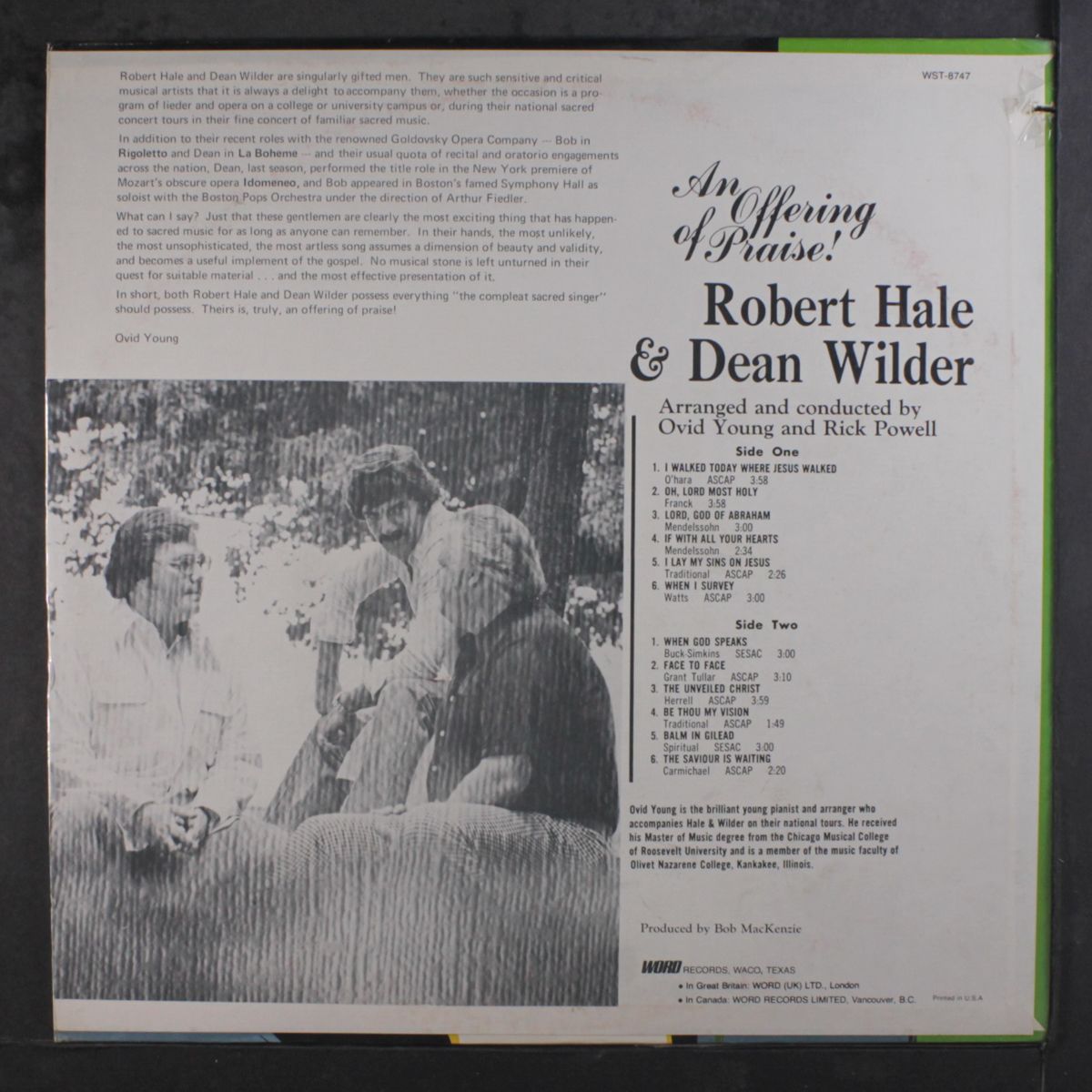an offering of praise by ROBERT HALE & DEAN WILDER