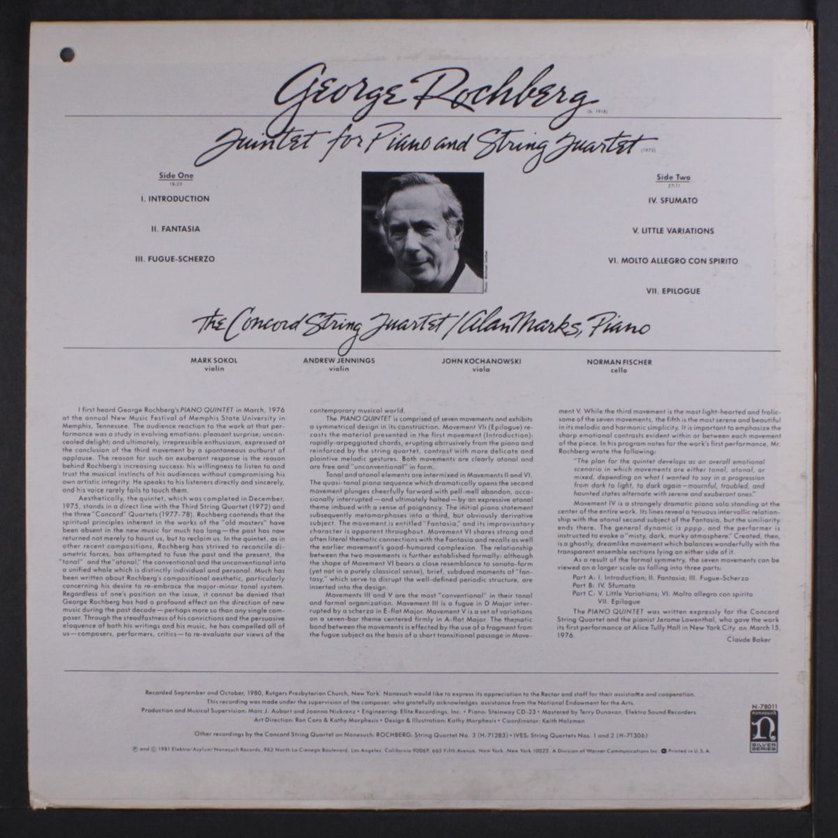 rochberg: quintet for piano and string quartet by CONCORD STRING QUARTET