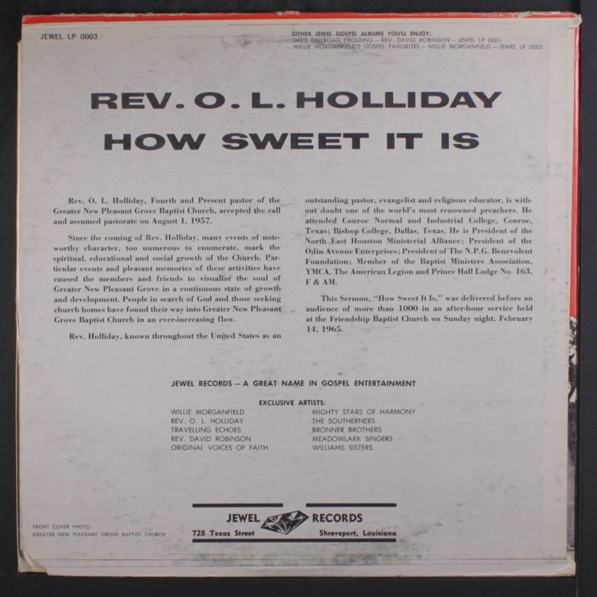 how sweet it is by REV. O.L. HOLLIDAY