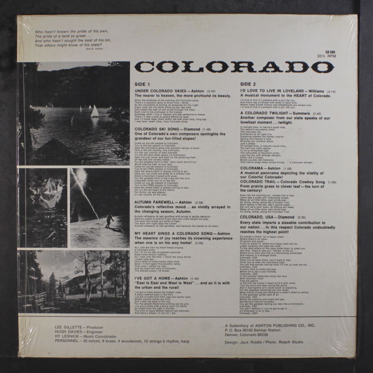 songs of colorado by RALPH CARMICHAEL SINGERS