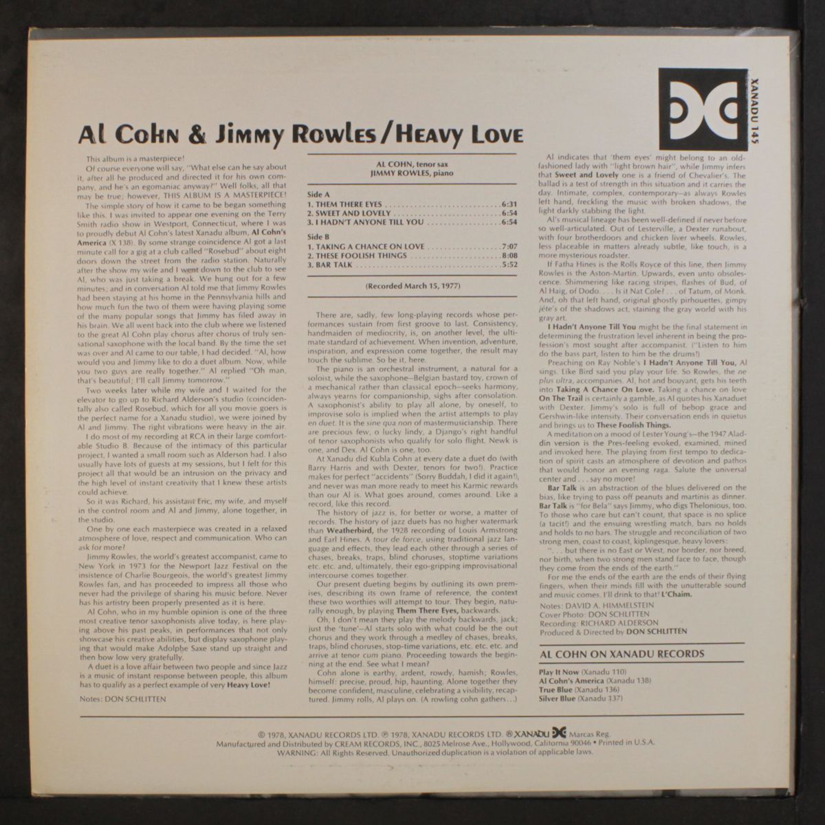heavy love by AL COHN & JIMMY ROWLES