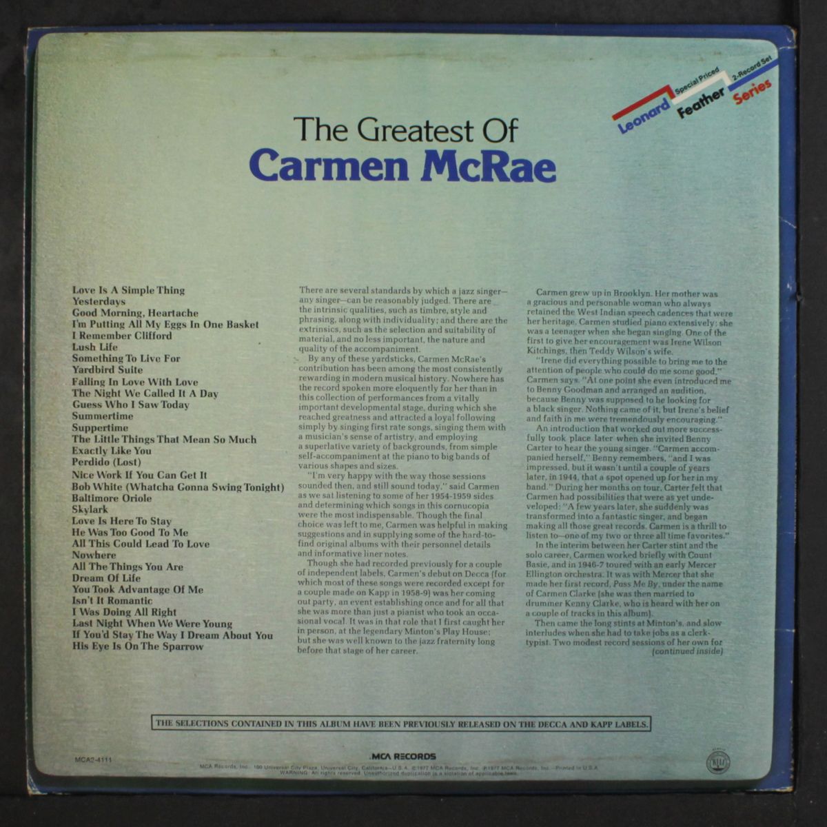 the greatest of by CARMEN MCRAE